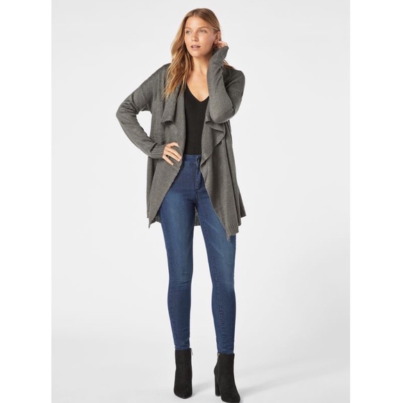 Plus Size Dark Gray Drape Front Knit Cardigan - Picture 3 of 6